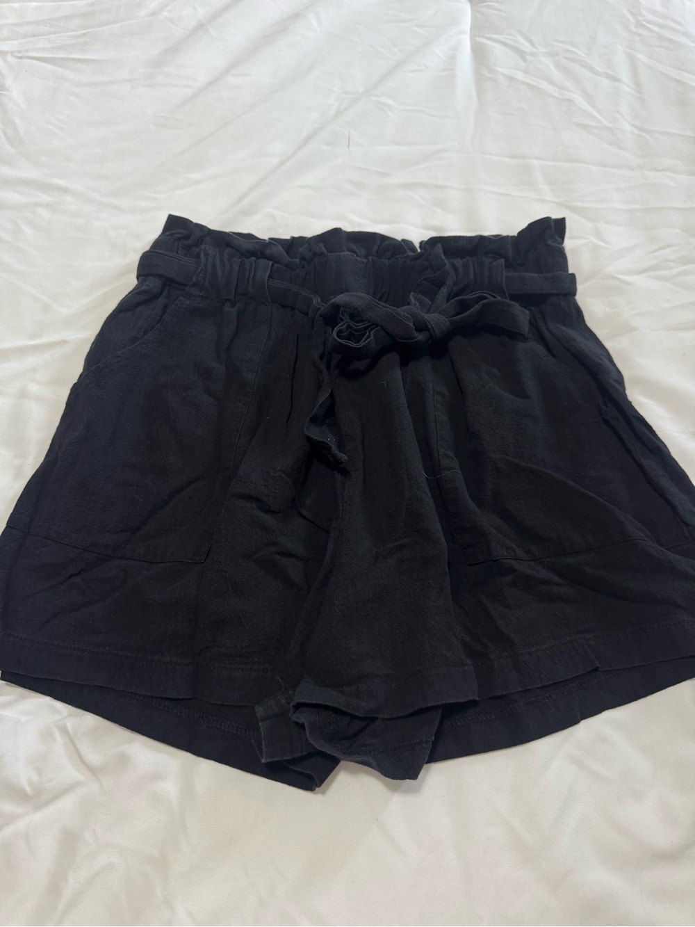 Black Paperbag Waist Tie Shorts - Brand Unspecified